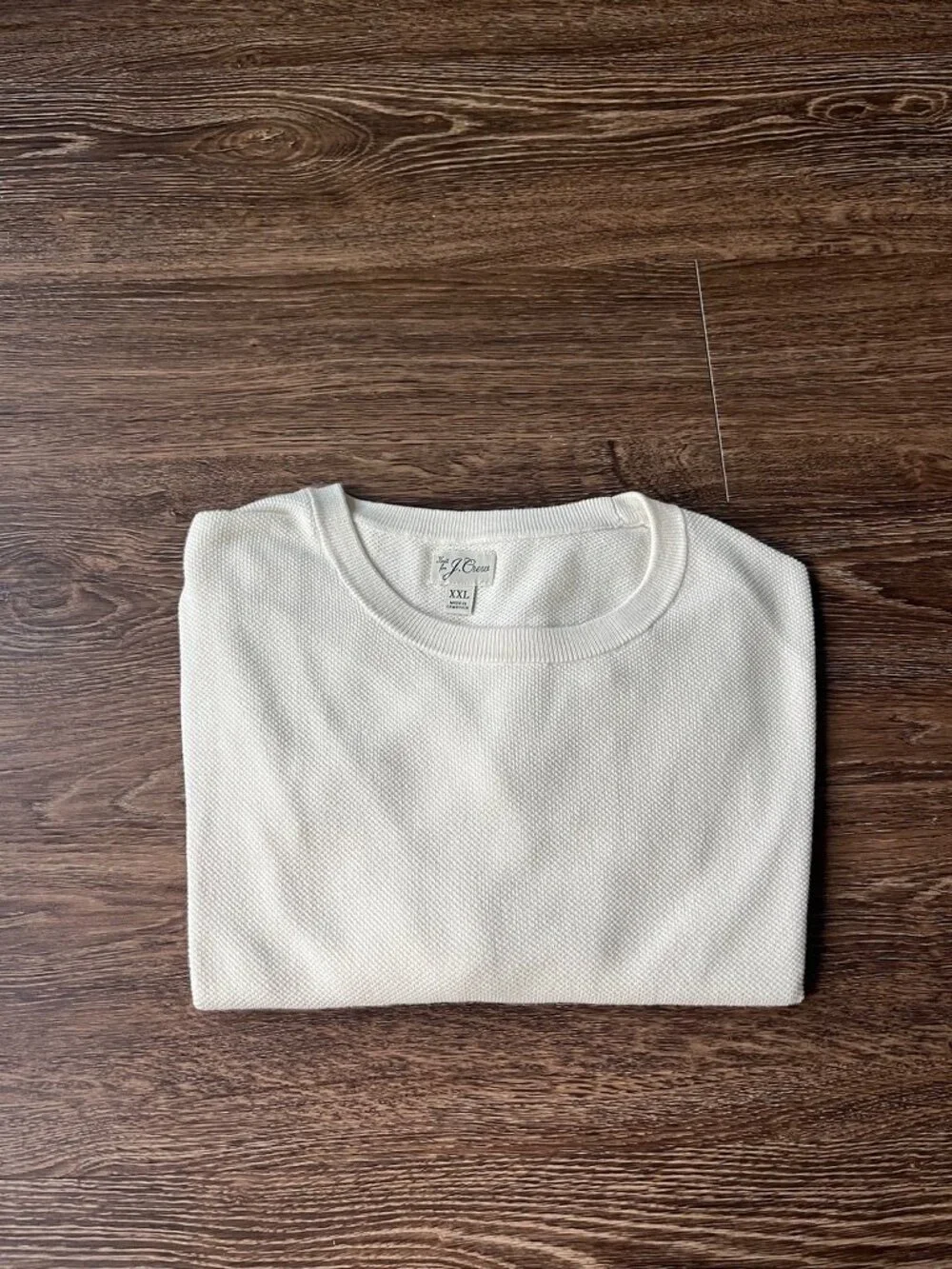 J.Crew Knit Short-Sleeve Cotton Piqué-Stitch Sweater Men XL Pullover Cream